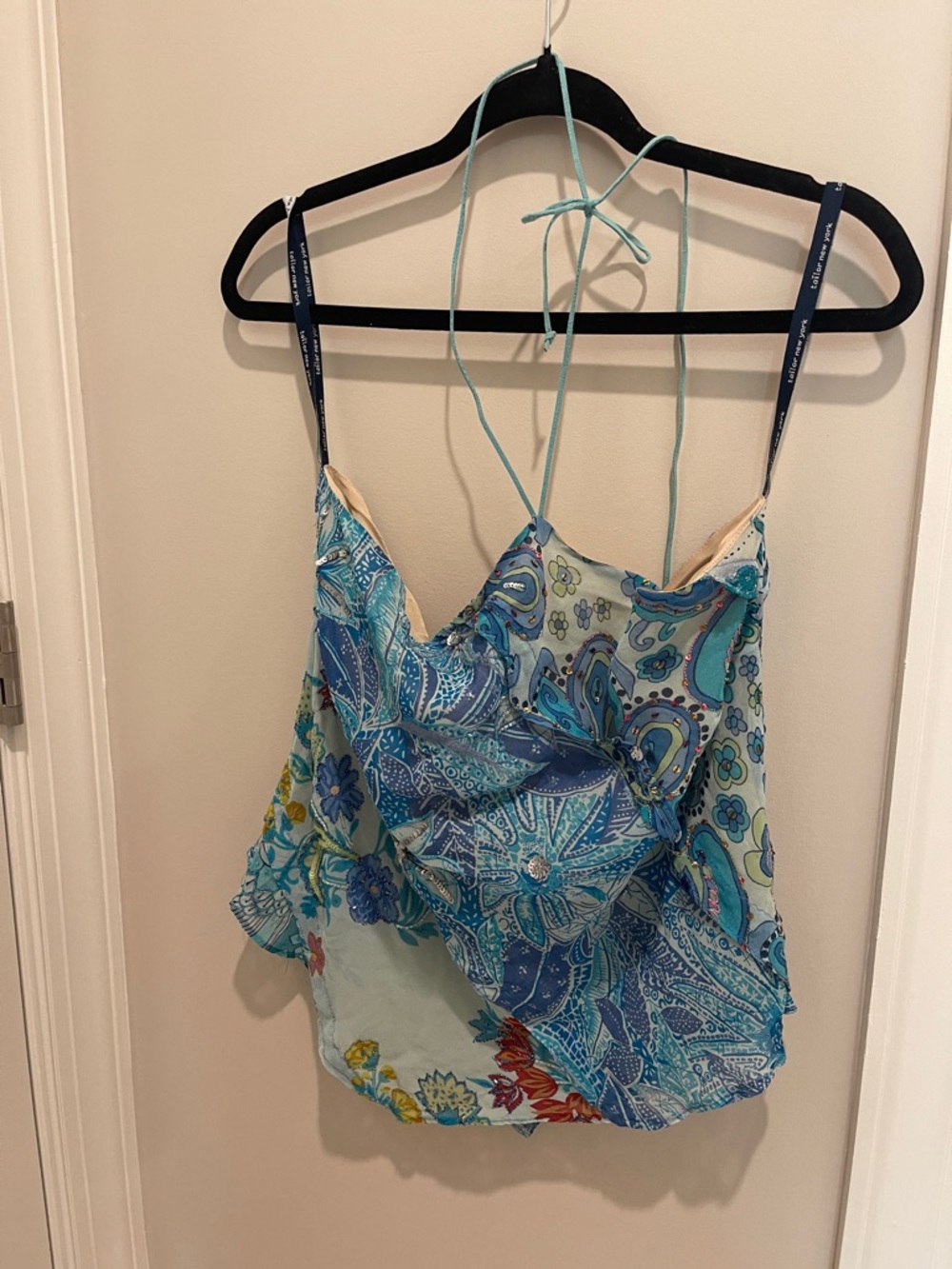 Light Blue Paisley Floral Halter Cami Top